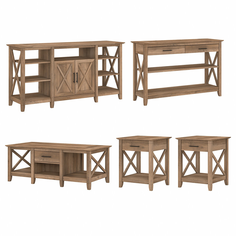 Ensemble de tables basses 5 pièces Kaionna, Pin récupéré