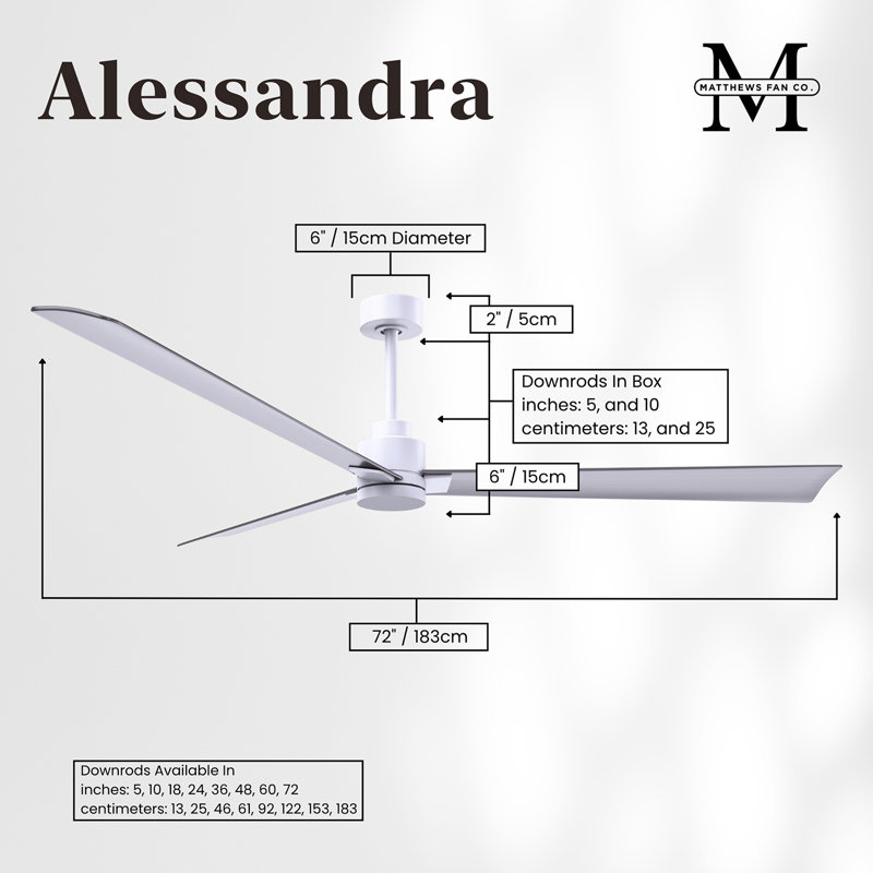 Alessandra Outdoor Downrod Ceiling Fan, Matte White, Brushed Nickel