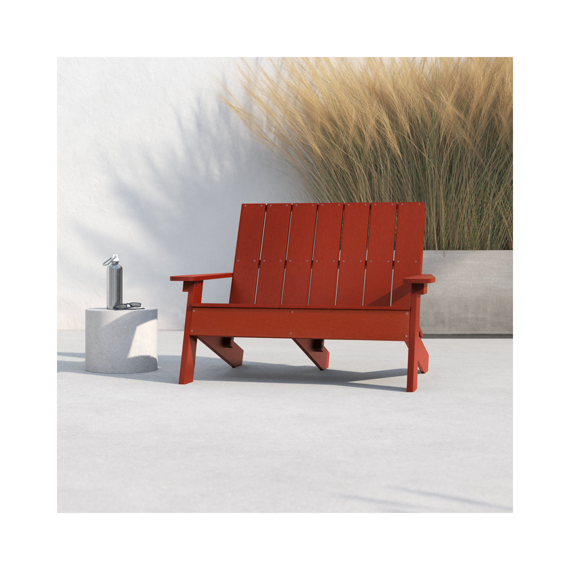 Byrnes Recycled Plastic Double Adirondack Loveseat, Rustic Red