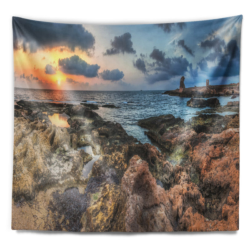 Tapisserie coucher de soleil bleu rocky shore, H 32 po x l 39 po