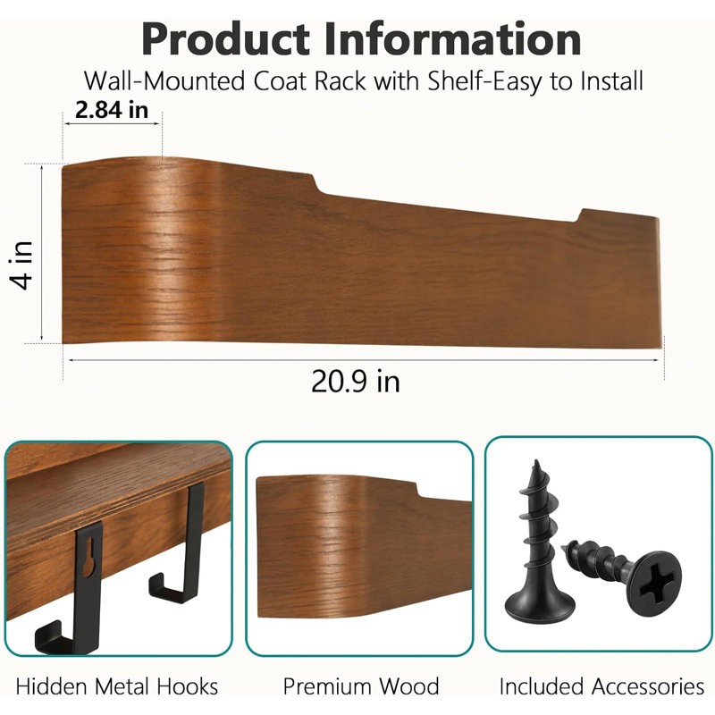 Wooden Door Hooks With Shelves, Brown