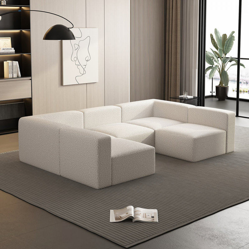 Modular Sectional Sofa Sleeper Couch, White Boucle
