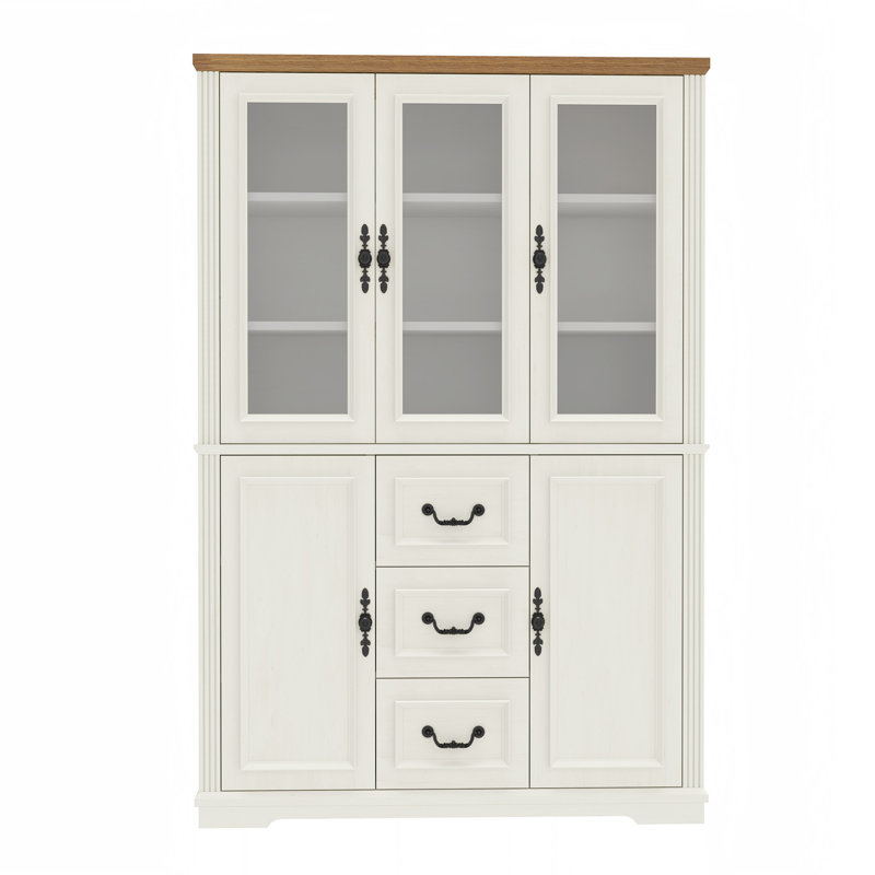 70" Tall Kitchen Pantry Dining Cabinet, White/Brown