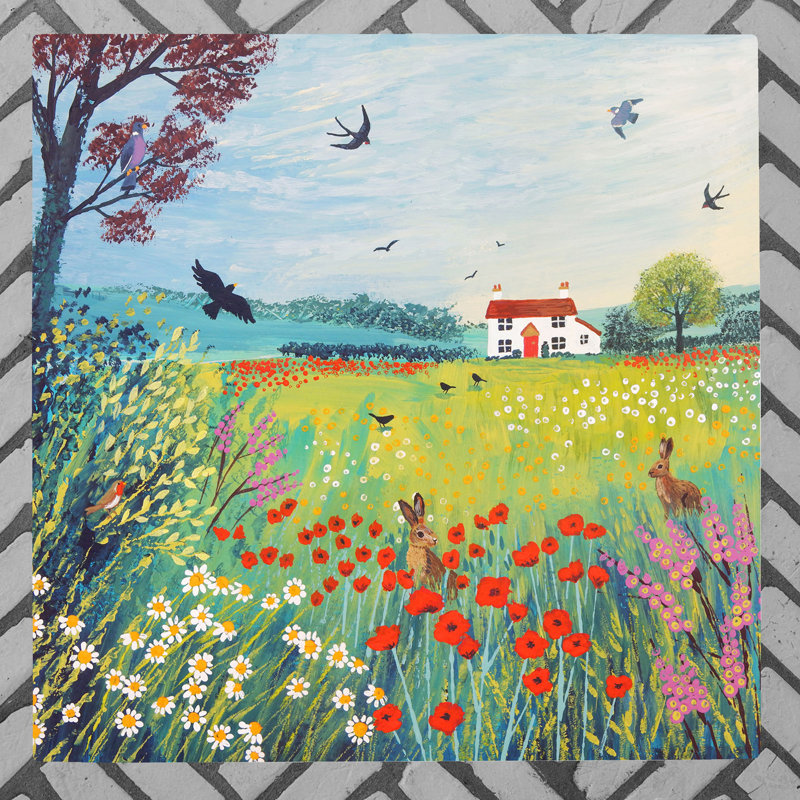 Summer Meadow Artwork by Jo Grundy Ceramic Picture Tile Dimensional Wall Art