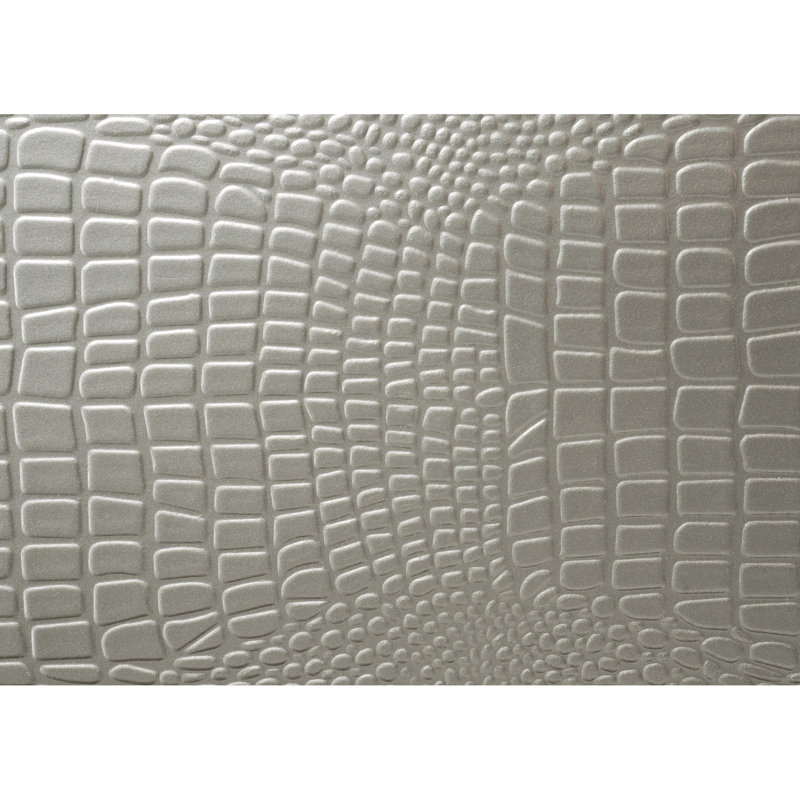 Lit en peau de crocodile rembourré beige et blanc avec tablette et tête de lit