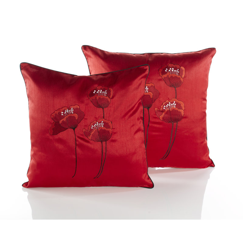 Dav Floral Red Square Throw Cushion, 45cm x 45cm