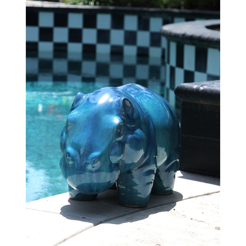 Hippopotame PLANTatorEM (aqua tombant) - Céramique cuite à la main, Turquoise en chute