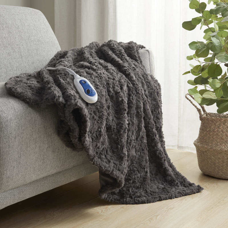 Jeté en fausse fourrure surdimensionné Beautyrest Zuri, Imprimé animal gris foncé
