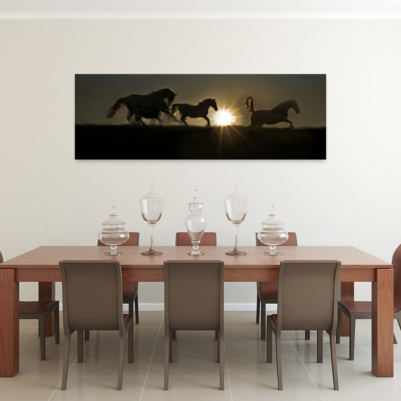 Galloping Horses Sunset by Milan Malovrh - Wrapped Canvas Panoramic Print, 50.8 cm H x 152.4 cm W