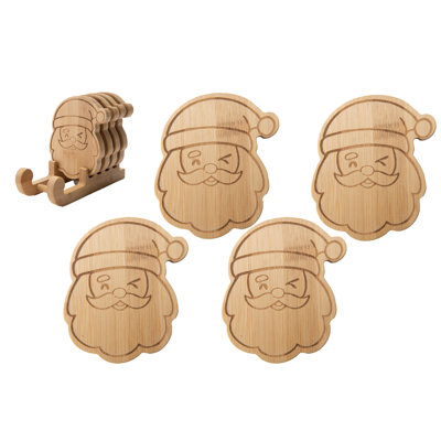 Bamboo Coaster Set 4 Piece Santa