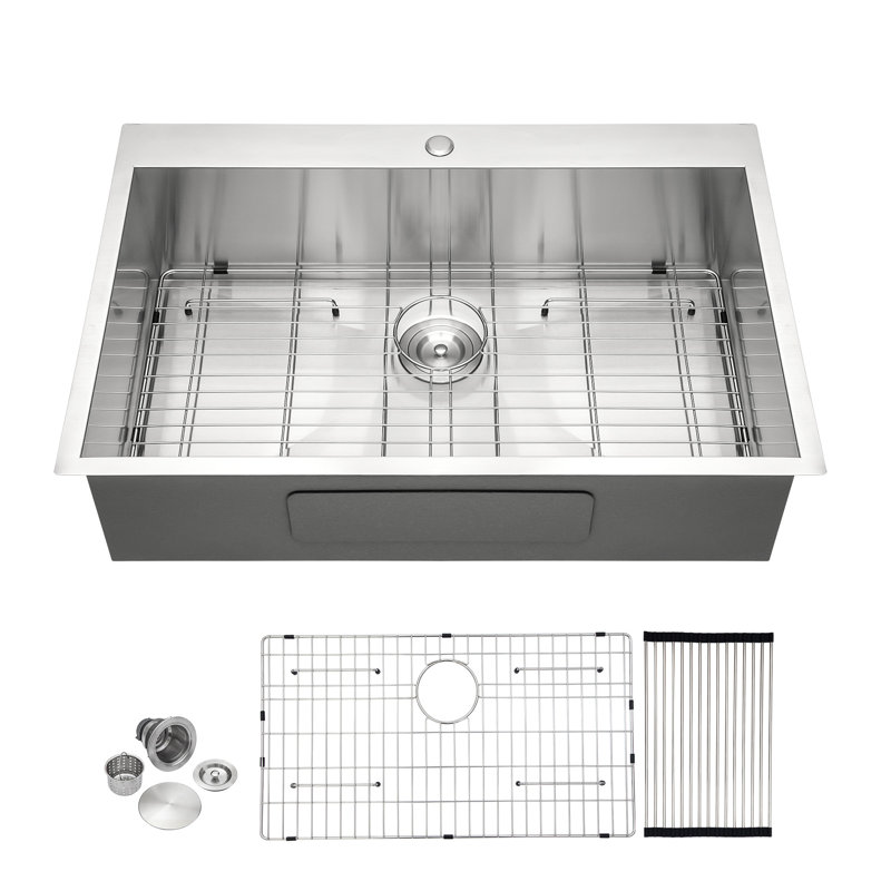 33X22 Inch Kitchen Sink Drop In 16 Gauge Stainless Steel 33" Single Bowl Topmount Kitchen Sink Basin