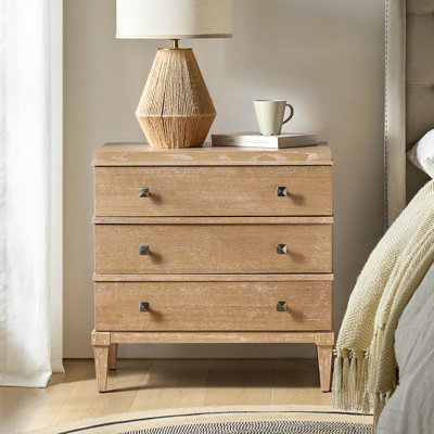 Wood Nightstand with 3 Drawers