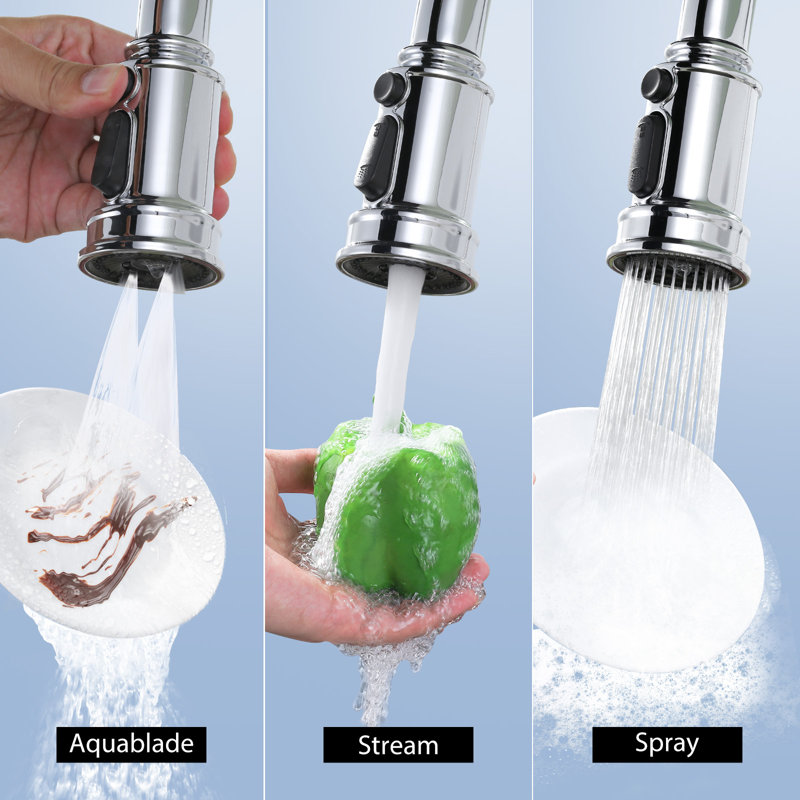 3-Modes Kitchen Faucet Spray Head Replacement Stainless Steel with 9 Adapters, Chrome