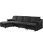Canapé modulaire surdimensionné noir avec méridienne - siège profond moderne pour le salon ergonomique, mousse, velours court et doux, aucun canapé requis d'assemblage