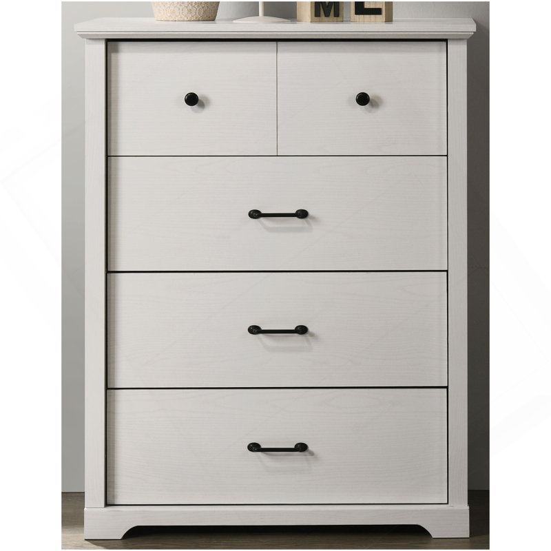 Commode blanche à 4 tiroirs avec poignées noires Elara, Blanc