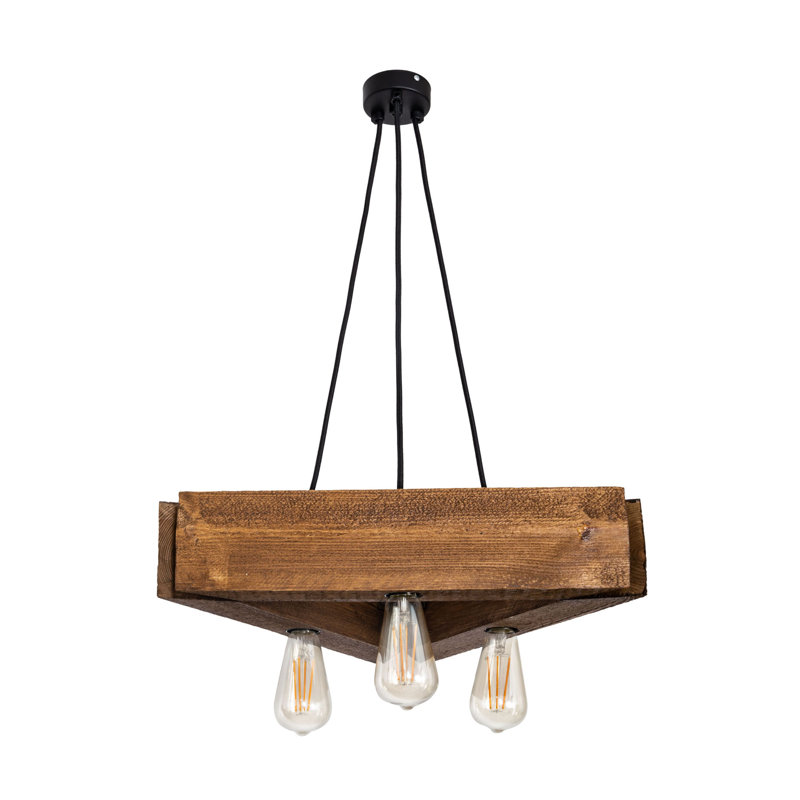 Kerby 3 - Light Square/Rectangle Pendant, Rustic Satin Oak