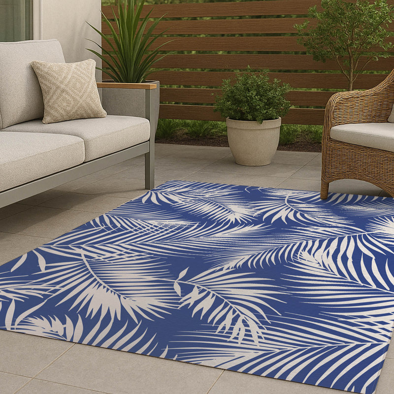 Tapis d'extérieur Waving Palms, Marine, Rectangle 5 pi x 7 pi
