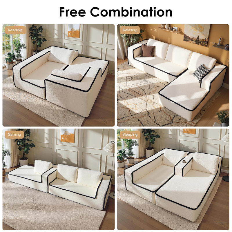 Canapé modulaire surdimensionné sans dossier de 121 po avec méridienne en forme de L, accoudoirs larges, mousse à mémoire de forme, sans assemblage