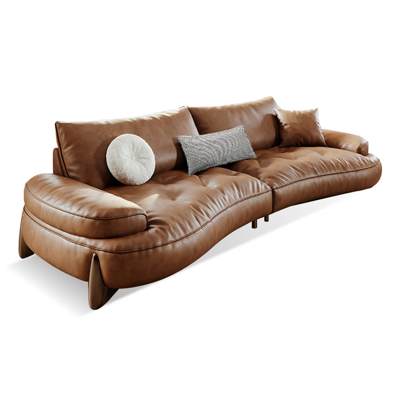 Canapé modulaire brun en cuir véritable, 4, H 31,5 po x L 110,24 po x l 43,31 po