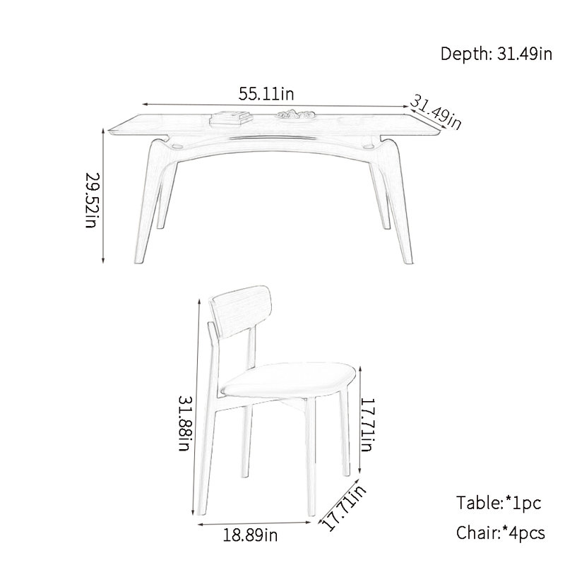 Ensemble de table à manger moderne en bois de frêne simple, Gris foncé, H 29,52 po x L 55,11 po x l 31,49 po