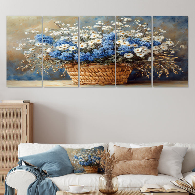 Ensemble de fleurs bleues et blanches, H 28 po x l 60 po