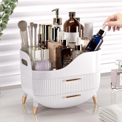 Organisateur de maquillage avec tiroirs, organisateur de soins de la peau pour meuble-lavabo, boîte de rangement avec poignée, grande vitrine de maquillage pour commode, comptoir de salle de bain