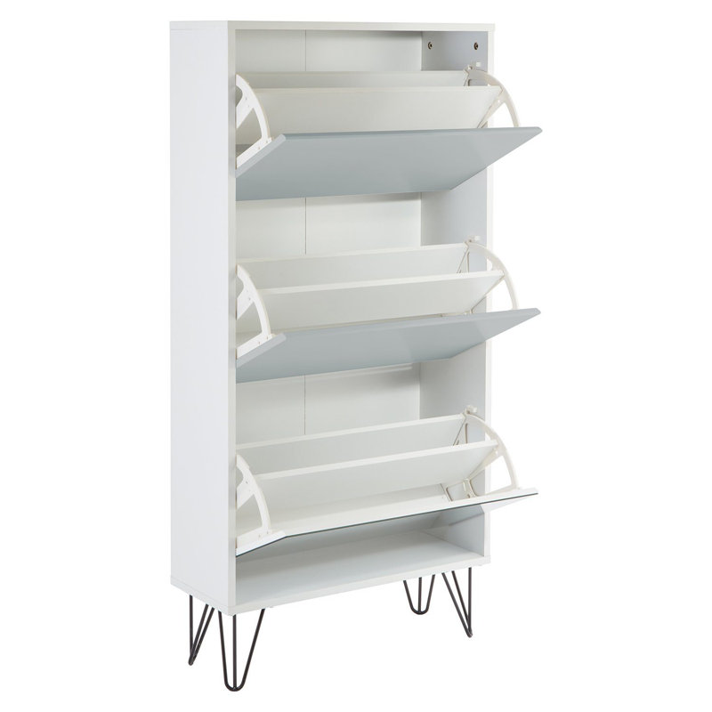 Azeil Flip Down Shoe Storage, White/Gray, 3 Shelves