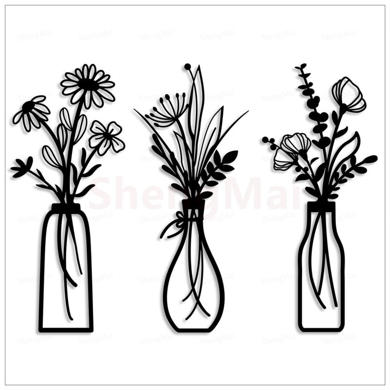 Rustic Iron Floral Wall Decor Set of 3, Durable and Versatile for Any Home or Event Space, Black