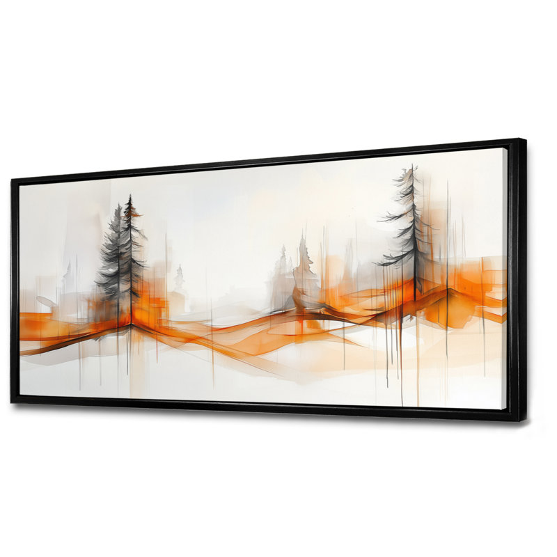Orange Grey Cassius I – Forest Wall Decor, Moody Framed Prints, 12" H x 20" W, Black Floater Framed