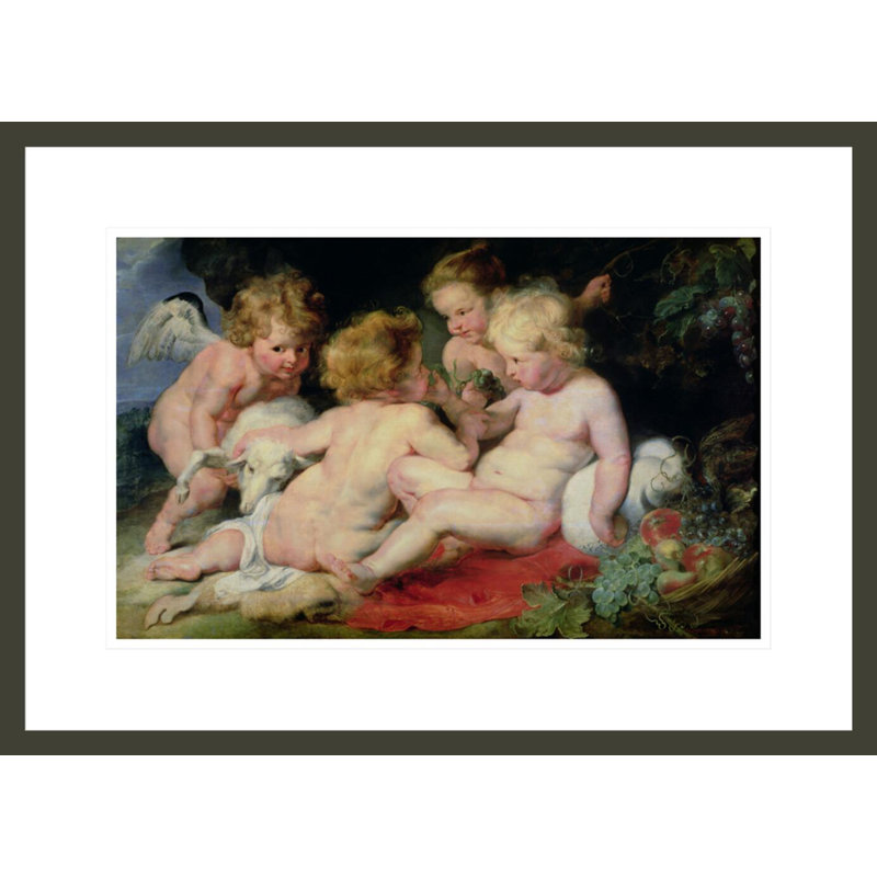 «Infant Christ with John the Baptist and deux angels» (panneau) par Peter Paul Rubens, impression giclée encadrée