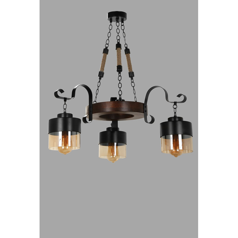 Lustre unique à 3 lumières avec détails en fer forgé Ira, Brun foncé