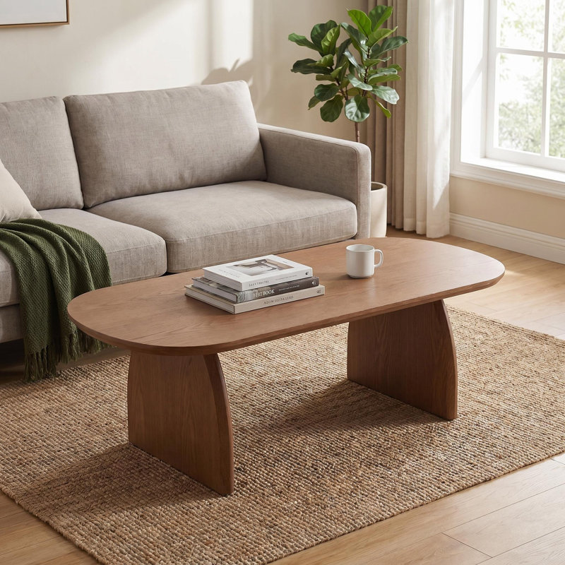 47" Oval Coffee Table, Modern Solid Wood Veneer Centre Table, Walnut