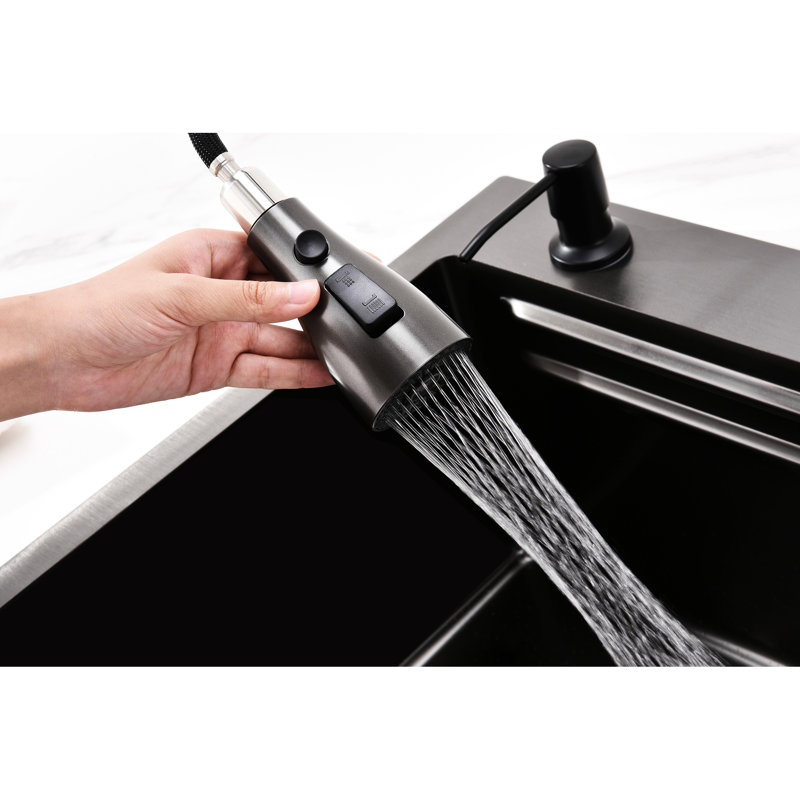 304 Stainless Steel Flying Rain Waterfall Sink - Kitchen Basin For Vegetable Wash Gray Nano Resilient Single Slot Use, Satin