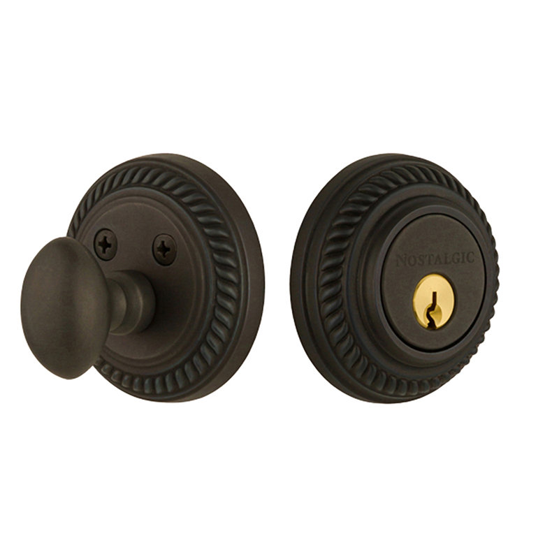 Nostalgic Warehouse Rope Rosette Single Cylinder Deadbolt, Oil-Rubbed Bronze, 2.375