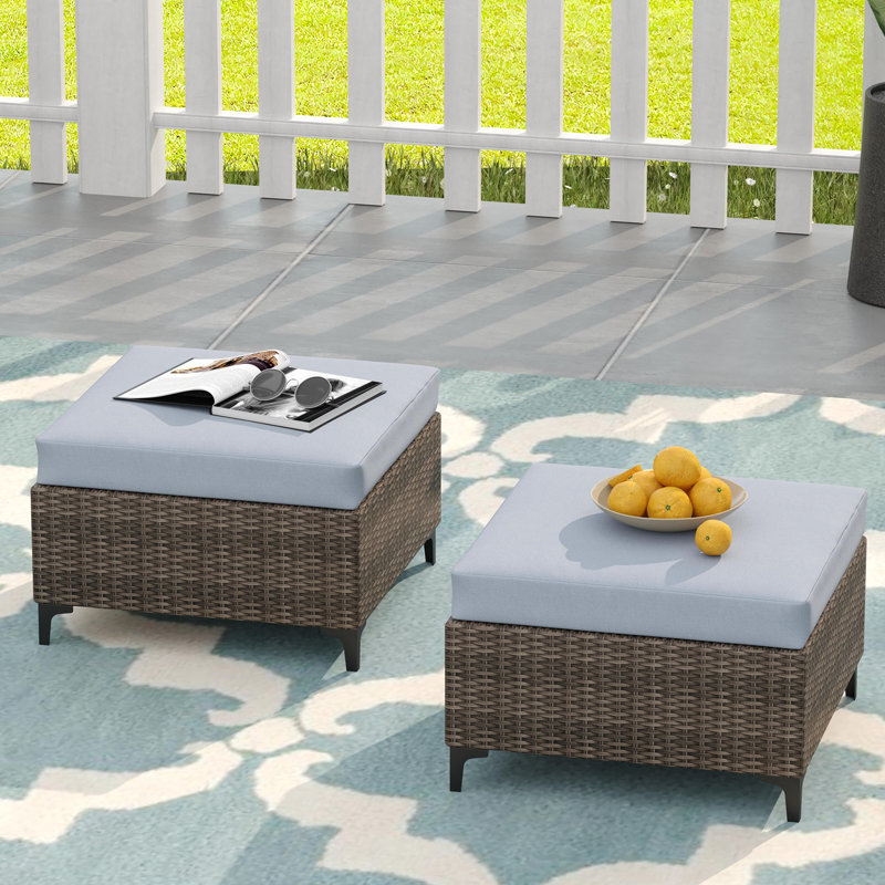 Aluminum Outdoor Wicker Patio Sofa Ottoman, Grey