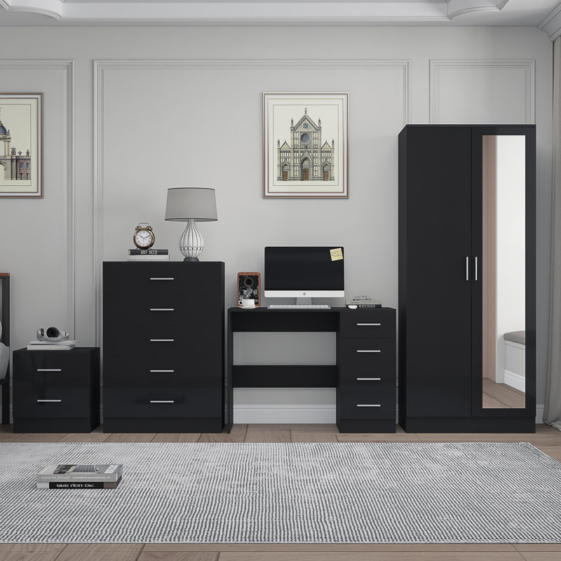 Eva Piece Bedroom Set, Black Gloss / Black Oak