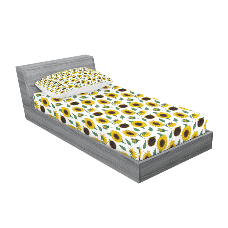 Ensemble de draps et taies décoratives Ambesonne Sunflower, vert réséda et brun foncé