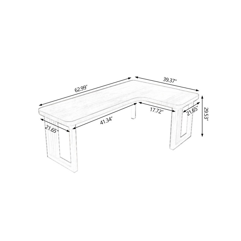 Bureaux rectangulaires en bois massif brun clair, Right Hand Return, H 29,53 po x l 62,99 po x P 39,37 po