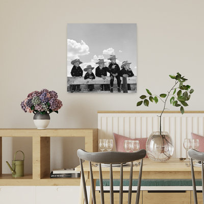 1950S Five Boys Brothers Dressed As Cowboys Sitting Together On Corral Fence Retro Vintage Wall Art