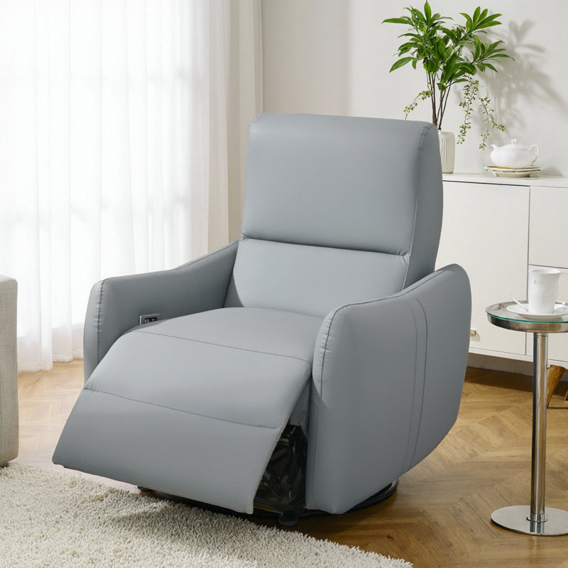 Wall-Hugger Power Recliner Chair for Small Spaces, 32" Wide PU Leather Electric Recliner w/ USB-C Port, Blue