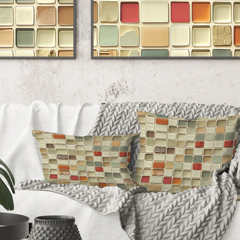 Carreau de mosaïque beige moderne - Coussin décoratif moderne, H 18 po x l 18 po