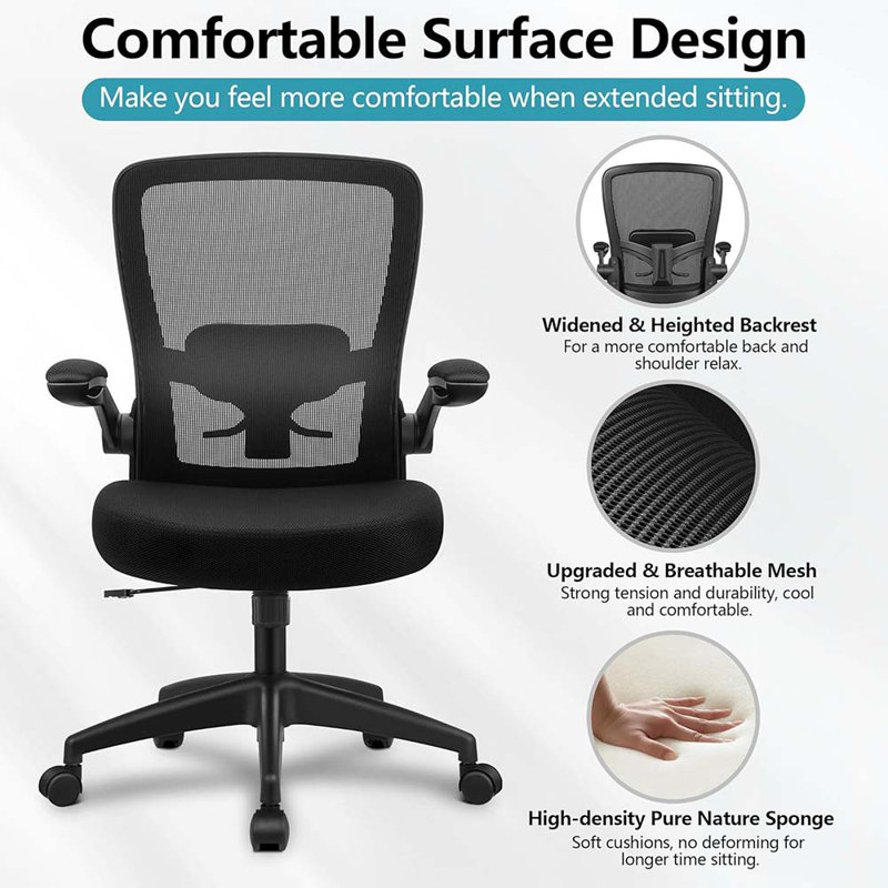 Game Chairsr, Ergonomic Desk Chair Breathable Mesh Chair With Adjustable High Back Lumbar Support Flip-Up Armrests, Executive Rolling Swivel Comfy Task Computer Chair For Home Office