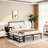 Metal Platform Bed with Soft Upholstery | Two-Tier Storage Shelves & Wooden Cabinet | Cushioned Footrest-150234768-145463515