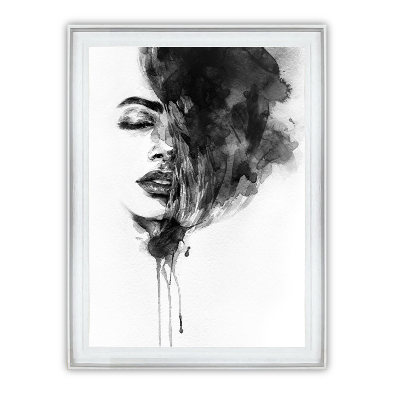 Woman Dreaming - Painting, 59cm H x 49cm W x 2.6cm D, White Framed