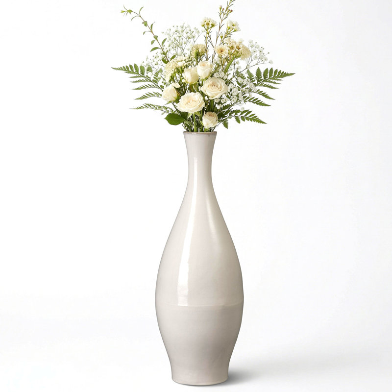 Vase en céramique H 31 po, H 31 po x l 11 po x P 11 po, Blanc