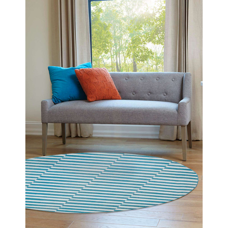 Tapis sarcelle / crème Arzilla, Rond 3 pi 7 po