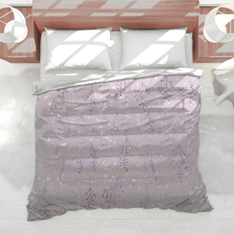 Édredon floral à motif de literie scandinave, Édredon simple extra long, Motif floral mauve clair