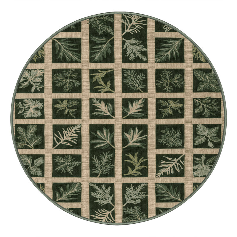 Machine Washable Nature Green Area Rug, Round 6'