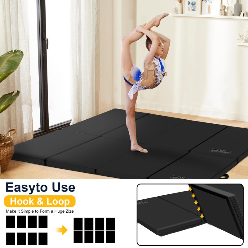 Black 3'x6'x2'' Folding Gymnastics Exercise Mat with PU Leather