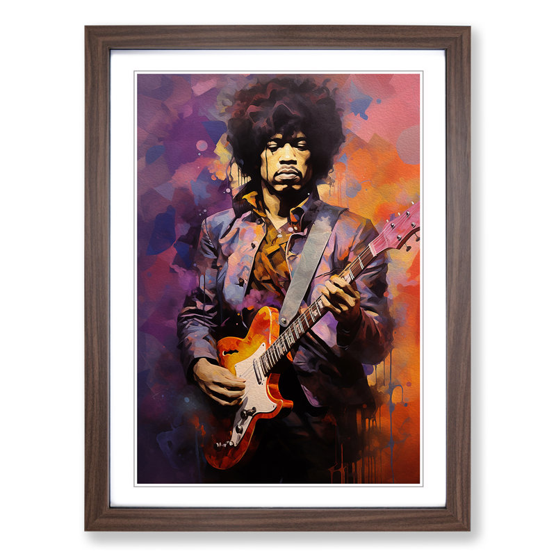 Jimi Hendrix Cubism - Framed Print, Walnut Framed, 34cm H x 25cm W x 2cm D